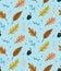 Seamless autumn pattern. Yellow leaves, branches with berries and an acorn. Color vector illustration for fabric, paper.