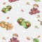 Seamless autumnal pattern with the image of chestnuts and acorns rowan berries