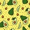 Seamless avocado pattern on yellow background