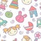 Seamless baby pattern with colorful babyish elements