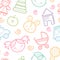 Seamless baby pattern with colorful babyish elements