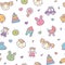 Seamless baby pattern with colorful babyish elements