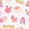 Seamless baby pattern with colorful babyish elements