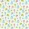Seamless baby pattern with fish in sea. Bright children cartoon background with sea horse and  jellyfish in ocean. Baby shower pat