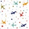 Seamless baby pattern with flying planes and stars