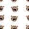 Seamless baby pattern with the head of a tiger cub that growls or yawns. Children`s illustration for books, wallpapers, clothes