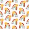 Seamless baby pattern with rainbows, clouds and the sun