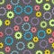 Seamless baby texture with colored gears on a dark background. Vector illustration.