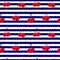 Seamless backgound. Pattern with red berries cherry. White and blue stripes.