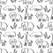 Seamless background with African animals, elephants, lions. Hand drawn lettering Africa. Black and white, graphics