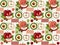 Seamless background with apples, geometric shapes