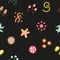 Seamless background of bacteria microbe virus microorganism icons.