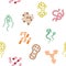 Seamless background of bacteria microbe virus microorganism icons.