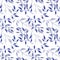 Seamless background with blue leave doodles, white background. Luxury pattern for creating textiles, wallpaper, paper. Vintage.