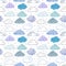 Seamless background with blue and violet doodle clouds. Can be used for wallpaper, pattern fills, textile, web page