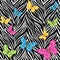 Seamless background. butterflies on animal zebra abstract print.ÂŒ