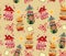 Seamless background with candy houses