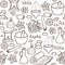 Seamless background with cartoon ayurvedic objects