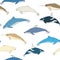 Seamless background of cartoon whales