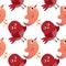 Seamless background with chickens. Cartoon illustration as texture with birds. Happy Easter.