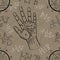 Seamless background with chiromancy symbols and human hand with lines