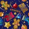 Seamless background with Christmas bells. Festive paper design.