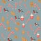Seamless background for Christmas with gingerbread man, lollipop, bullfinch, cup of cocoa. Winter holiday,