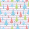 Seamless background of Christmas illustration with colorful Xmas tree on stripes background suitable for Xmas wallpaper, scrap