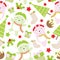 Seamless background of Christmas illustration with cute baby bears and Xmas tree suitable for wallpaper, scrap paper and postcard