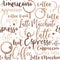 Seamless background with coffee spots and lettering of Coffee, Cappuccino, Latte and other