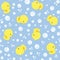 Seamless background with cute baby rubber ducks and bubbles