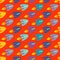 Seamless background with decorative space rockets and planets
