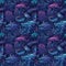 Seamless background of deep sea monsters and fish. AI generated