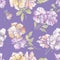 Seamless background of delicate pansies flowers with buds and leaves
