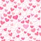Seamless background with different stylized hearts. Pink hearts on a white background