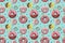 Seamless background with donut on blue