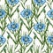 Seamless background of drawn wild blue cornflowers flowers