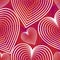 Seamless background with flying hearts. Linear elements on red background