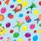 Seamless background with funny animals flying on balloons