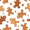 Seamless background with gingerbread men cookies. Vector illustration.