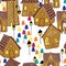 Seamless background of gingerbread village. Vector illustration of doodle.