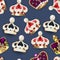 seamless background with golden crowns with precious stones