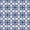 Seamless background image of vintage blue flower square geometry pattern.