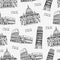 Seamless background with italian architecture, vector pattern with famous Rome landmarks