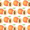 Seamless background with juicy peaches, whole and half