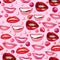 seamless background with laughing female lips strawberry and cherry