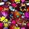 A seamless background of love. Graffiti. Print with hearts. Happy Valentine`s Day. Vector illustration