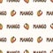 Seamless background mango text. Gender neutral kid food pattern. Simple whimsical minimal earthy 2 tone color. Baby