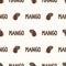 Seamless background mango text. Gender neutral kid food pattern. Simple whimsical minimal earthy 2 tone color. Baby