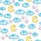 Seamless background with Moon, clouds and stars on beads on a white